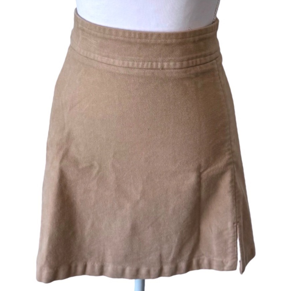 Everlane Moleskin Mini Skirt Burnt Sugar High Waisted Slit Minimalist Sz 0
